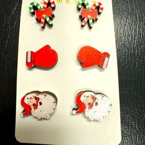 Festive Wooden Christmas Earrings - Candy Canes, Mittens, & Santa
